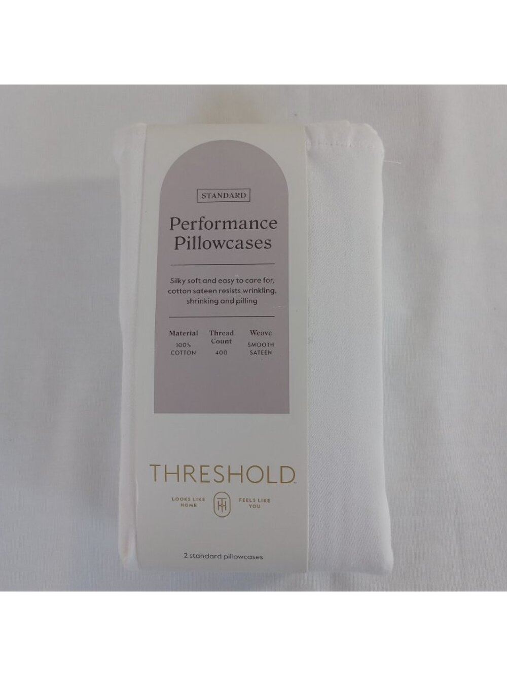 Threshold Performance Standard Pillowcases 400TC 100% Cotton Sateen White 2-Pack